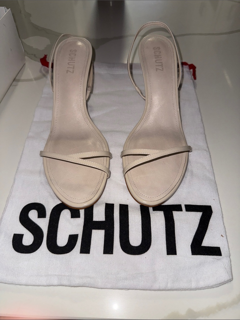 SCHUTZ DIANA MID Nude Cross-Strap Slingback High Heels